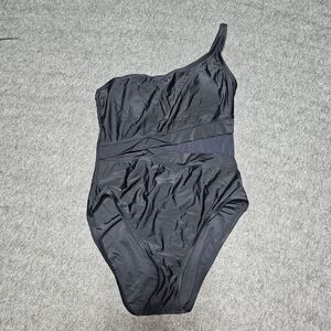 Bleu Rod Beattie Black One-Shoulder Mesh Panel Swimsuit Size 8